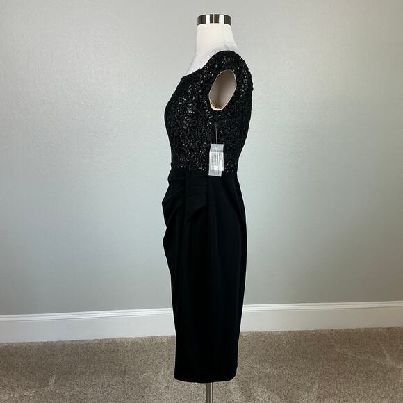 Alex Evenings Women's Cocktail Dress Size 8 Black Sequined Lace and Crepe Sheath - Picture 5 of 13